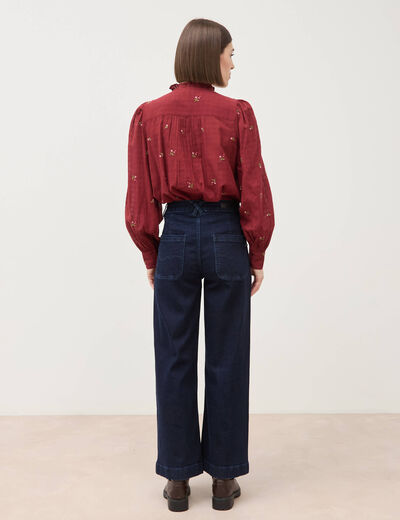 Jeans large taille haute denim brut rinse femme