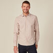 Chemise ray&eacute;e en coton manches longues beige homme