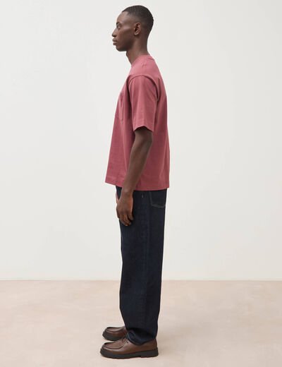T-shirt droit en coton col ras du cou vieux rose homme