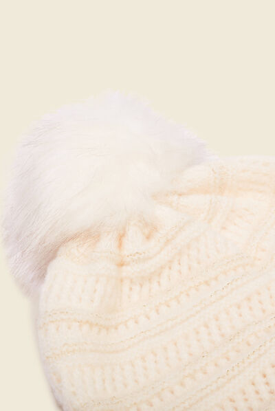 Bonnet à pompon ecru femme