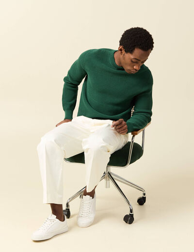 Pull col rond manches longues en coton vert homme