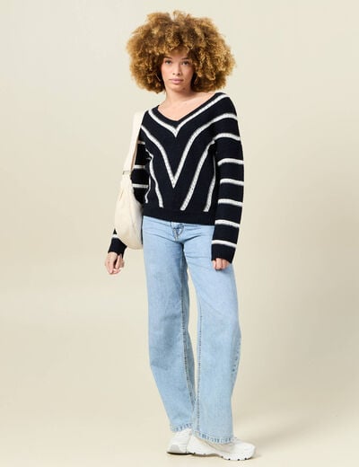 Pull manches longues bleu marine femme