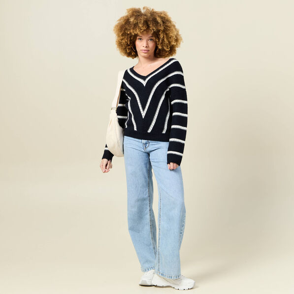 Pull manches longues bleu marine femme