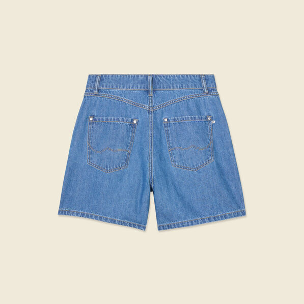 short droit en jean a pinces denim baby bleu femme Short droit en jean à pinces denim baby bleu femme