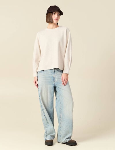 Sweat Femme BASIC EDITIONS Beige Col Ras Du Cou Taille L - Années 2000