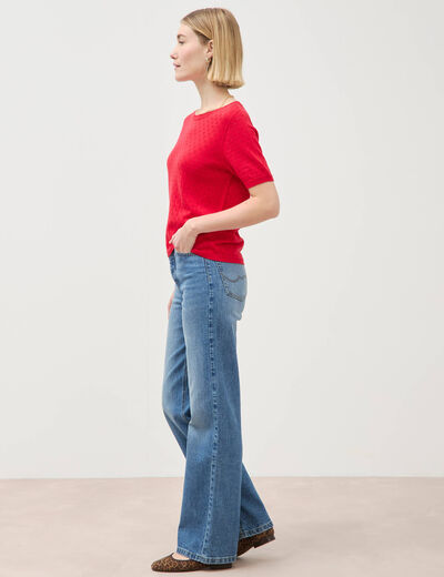 Pull col rond manches courtes rouge fonc&eacute; femme