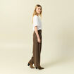 Pantalon large taille haute marron fonc&eacute; femme
