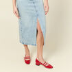 Jupe midi droite en jean denim bleach femme