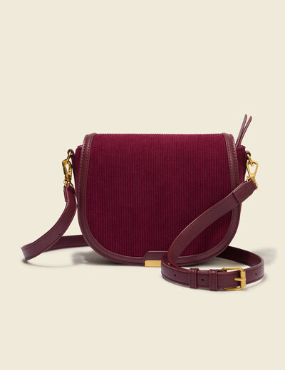Sac bandouli&egrave;re en velours doubl&eacute; bordeaux femme