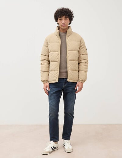 Doudoune manches longues en velours beige homme