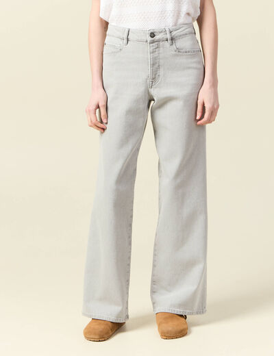 Jeans large taille haute denim gris clair femme