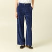 Pantalon large taille haute en velours bleu marine femme
