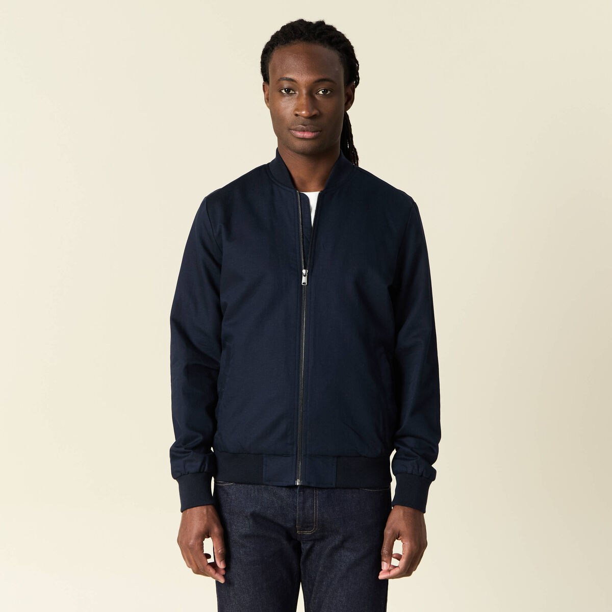 Blouson zipp&eacute; col teddy bleu marine homme