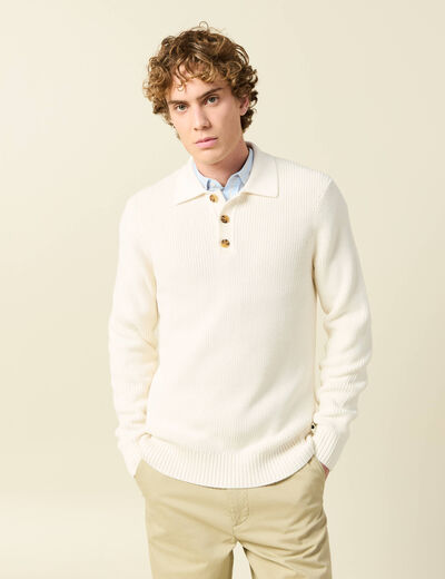 Polo manches longues ecru homme