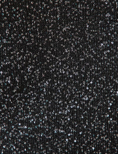 Pull manches courtes col rond brillant noir femme
