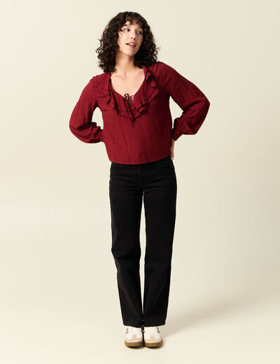 Blouse manches longues rouge fonc&eacute; femme
