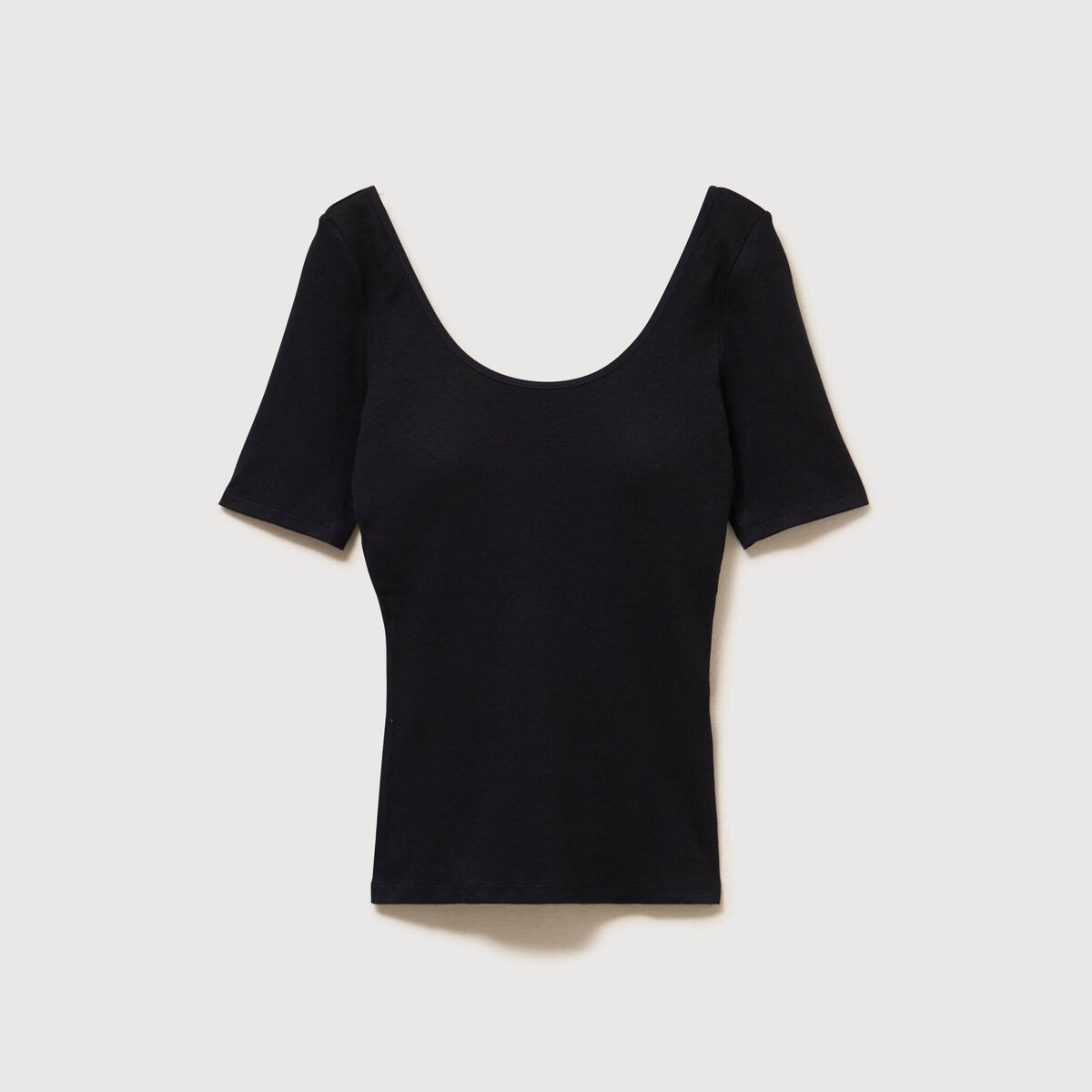 T-shirt ajust&eacute; d&eacute;collet&eacute; manches courtes noir femme