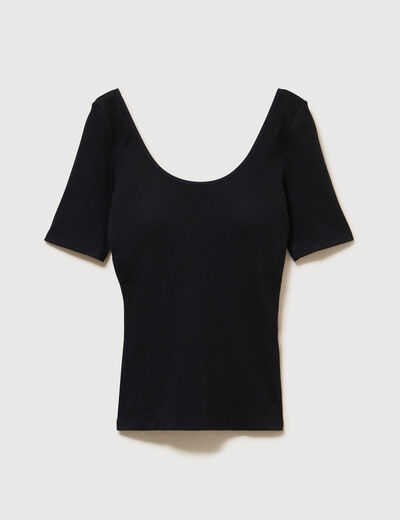 T-shirt ajust&eacute; d&eacute;collet&eacute; manches courtes noir femme