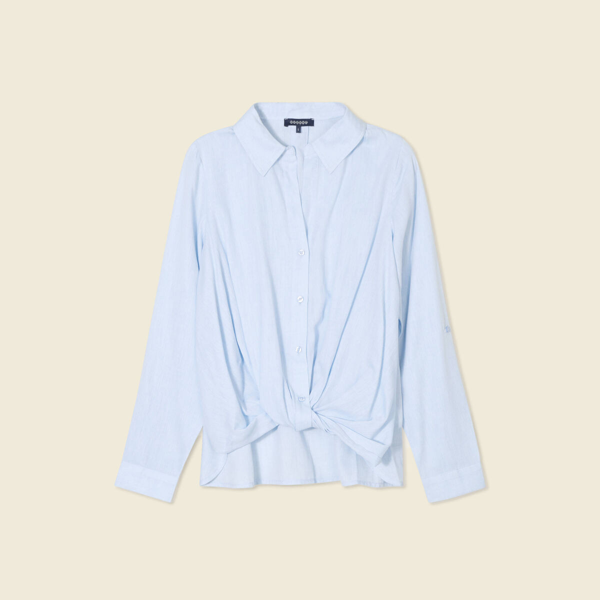 Chemise manches longues nouée bleu ciel femme