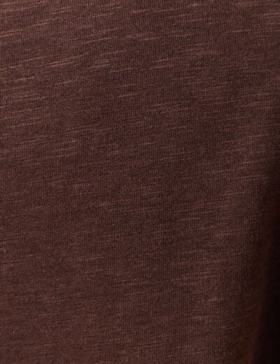 T-shirt col rond manches courtes marron femme