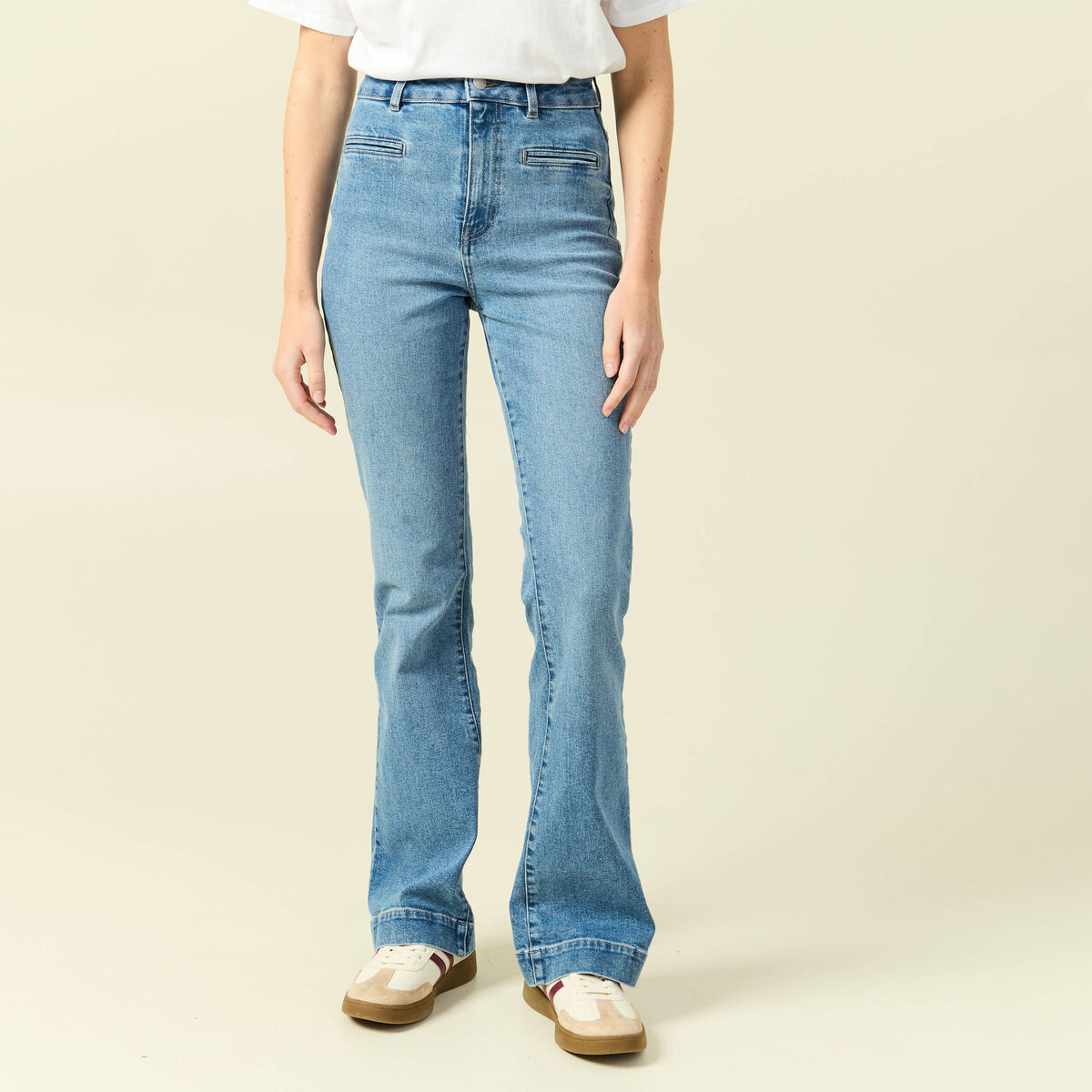 Jeans flare 7/8&egrave;me denim stone femme