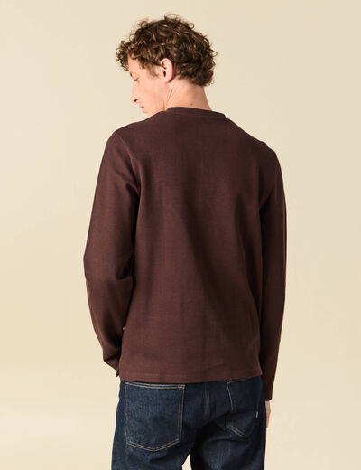 T-shirt Homme Folk Manches Longues – Marron, Coton, Taille M (état Parfait)
