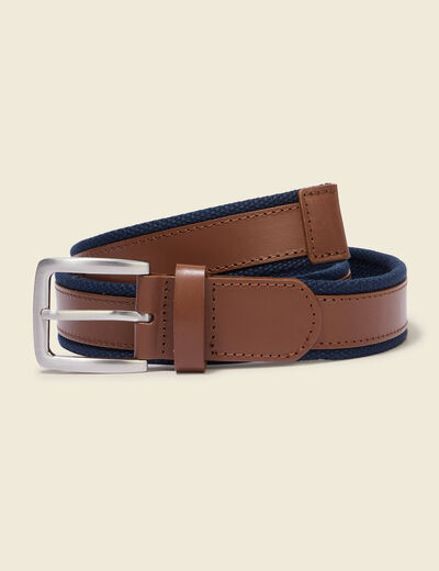Ceinture large bi-mati&egrave;re bleu marine homme