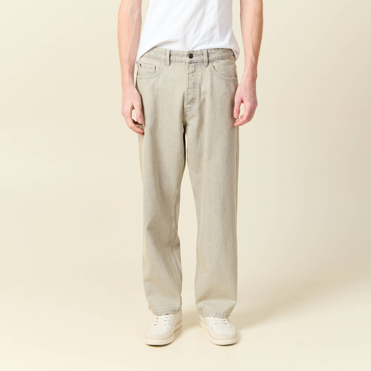 Jeans large 5 poches longueur 32 denim beige homme