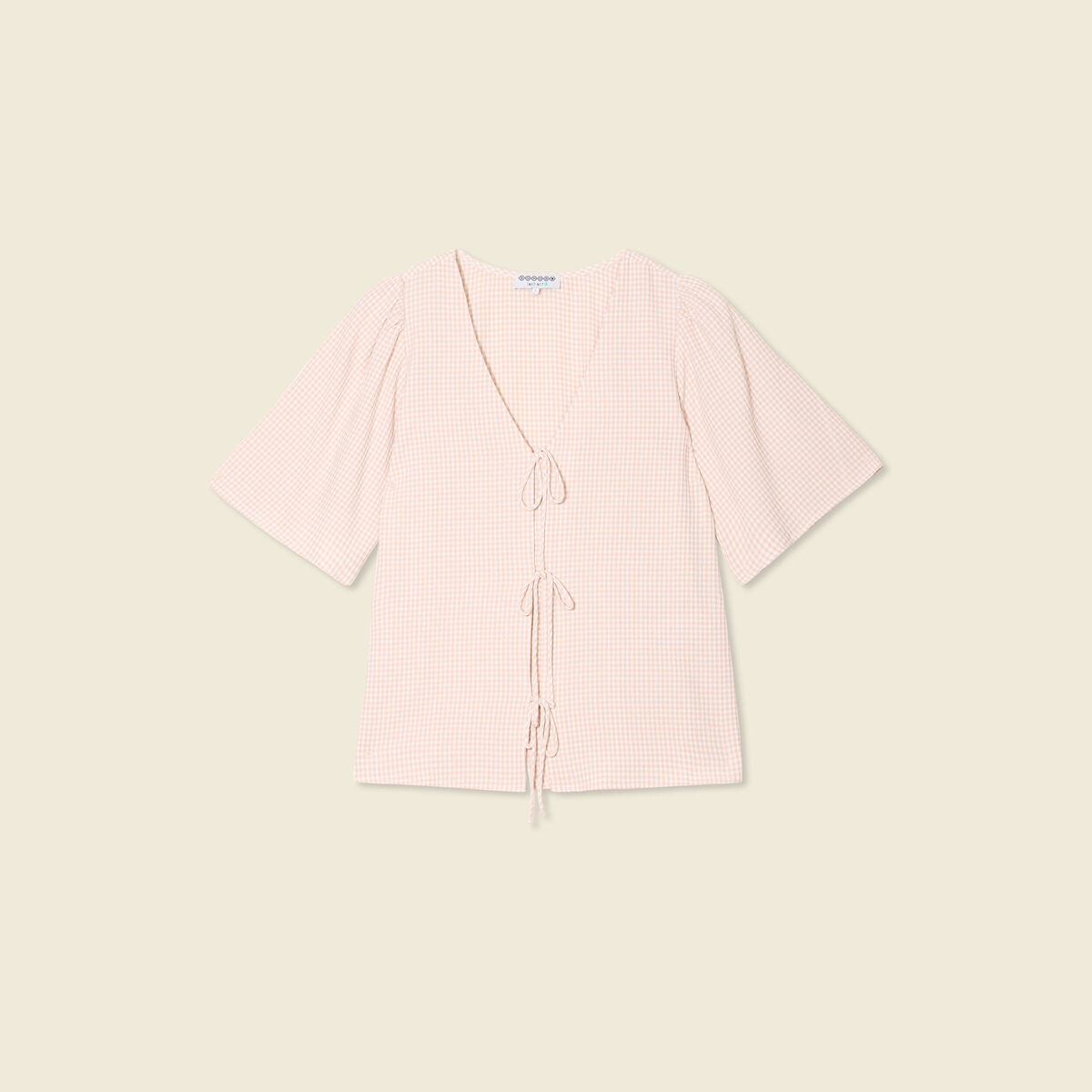 Blouse manches courtes nouée marron clair femme
