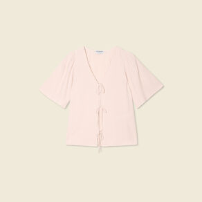 Blouse manches courtes nouée marron clair femme