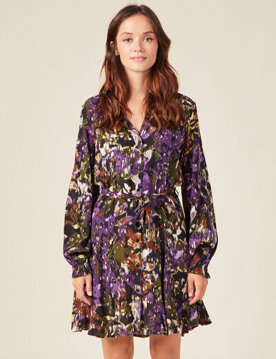 Robe patineuse ceintur&eacute;e noir femme