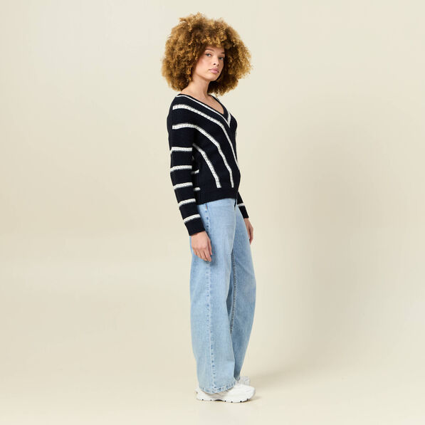 Pull manches longues bleu marine femme