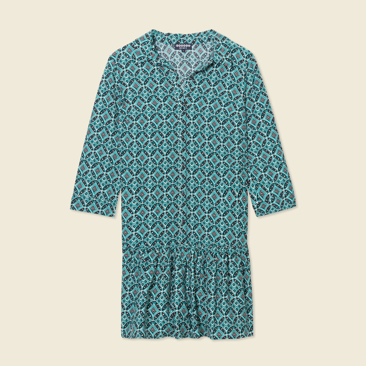 Robe courte &eacute;vas&eacute;e manches longues vert femme