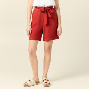 Short large taille haute rouge foncé femme