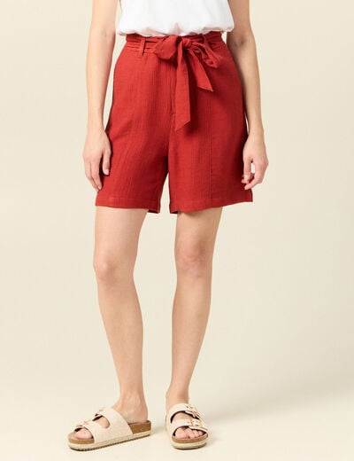 Short large taille haute rouge foncé femme