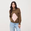 Pull droit manches longues bardot marron femme