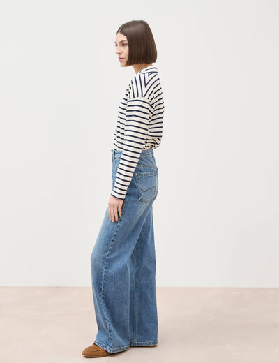 Jeans large taille haute denim stone femme