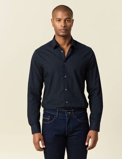 Chemise en coton manches longues bleu marine homme