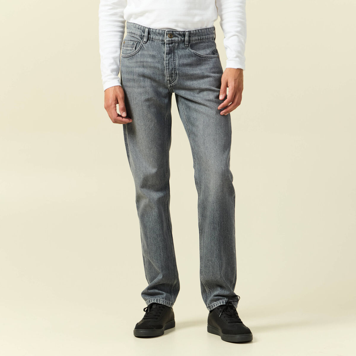 Jeans straight longueur 34 bleu gris homme