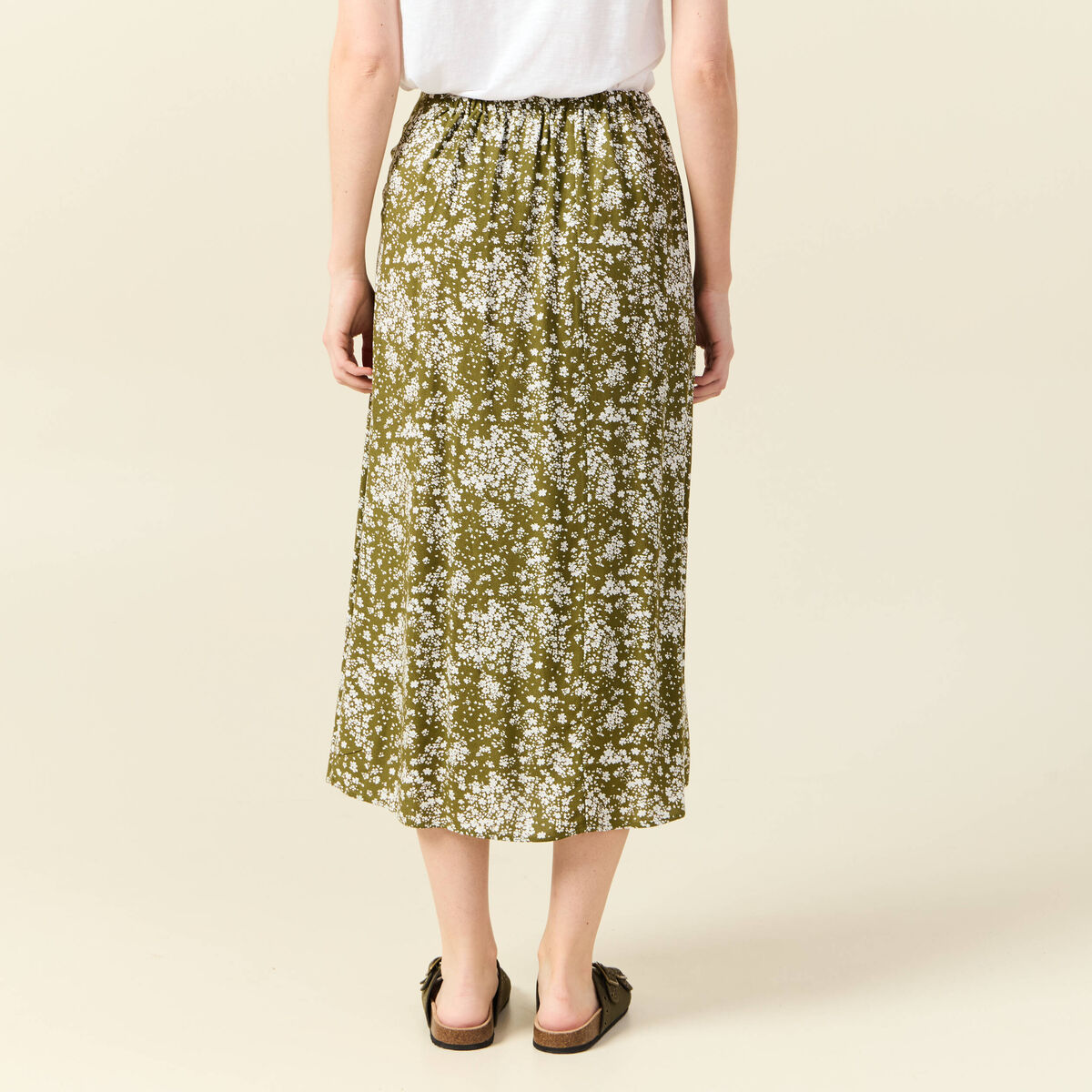 Jupe longue portefeuille vert olive femme