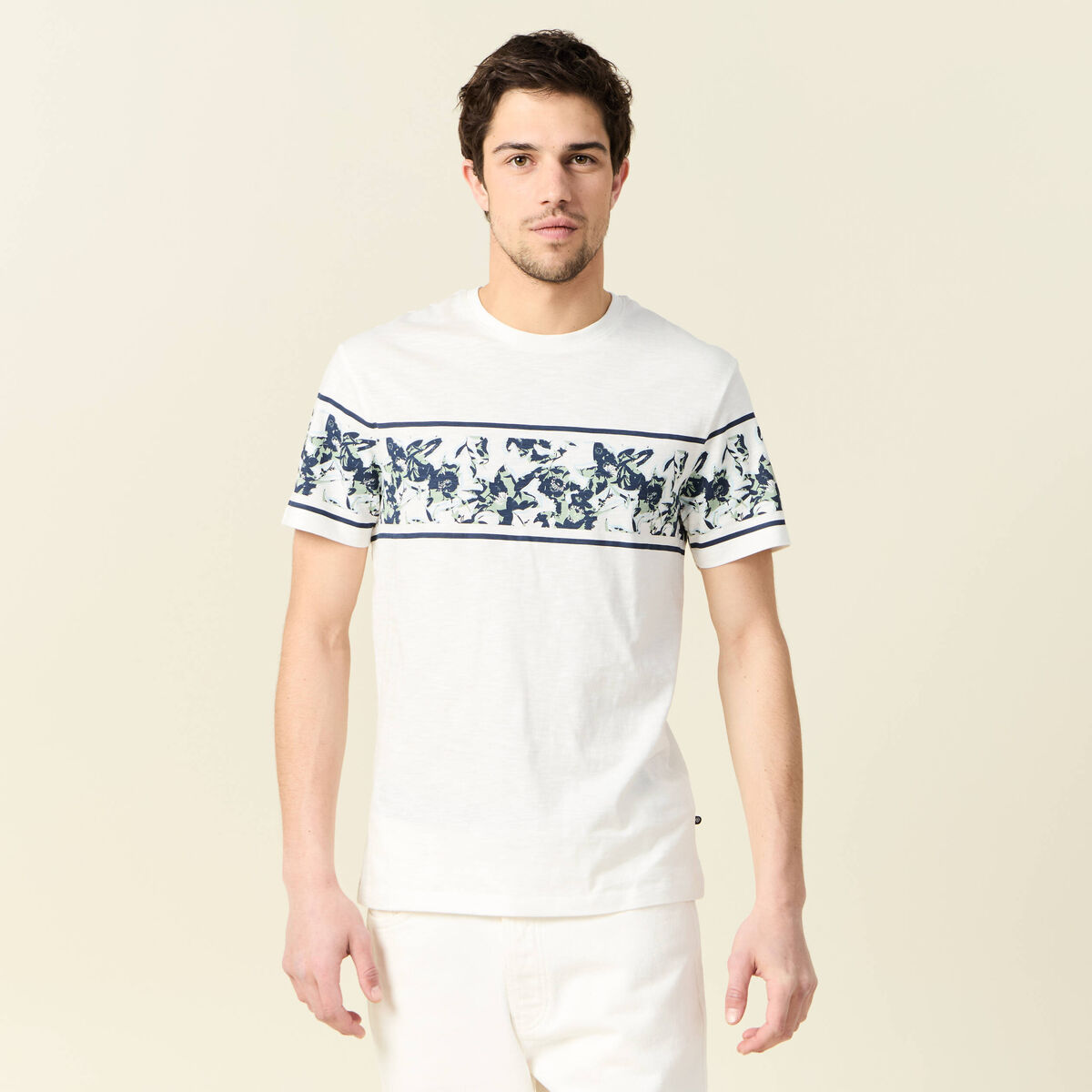 T-shirt coupe droite en coton col rond bleu ciel homme