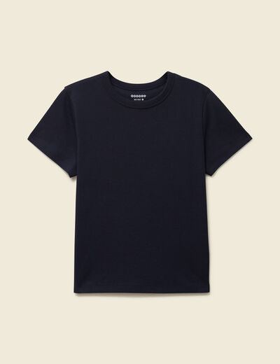 T-shirt cintr&eacute; col rond manches courtes bleu marine femme