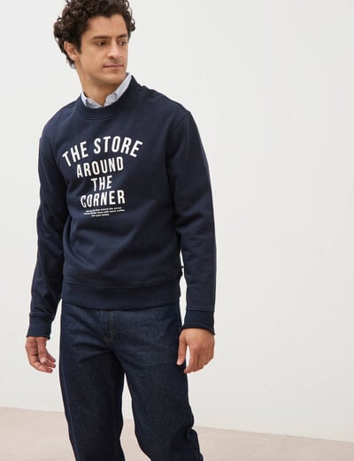 Sweat droit col rond en coton bleu marine homme