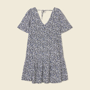 Robe évasée manches courtes bleu femme