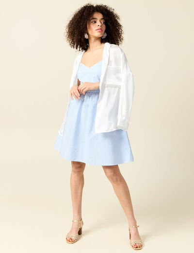 Robe évasée col V sans manches en coton bleu femme