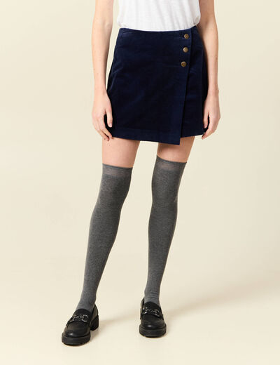 Jupe-short taille haute en velours bleu marine femme