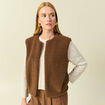 Gilet sans manches bouclette col rond marron femme