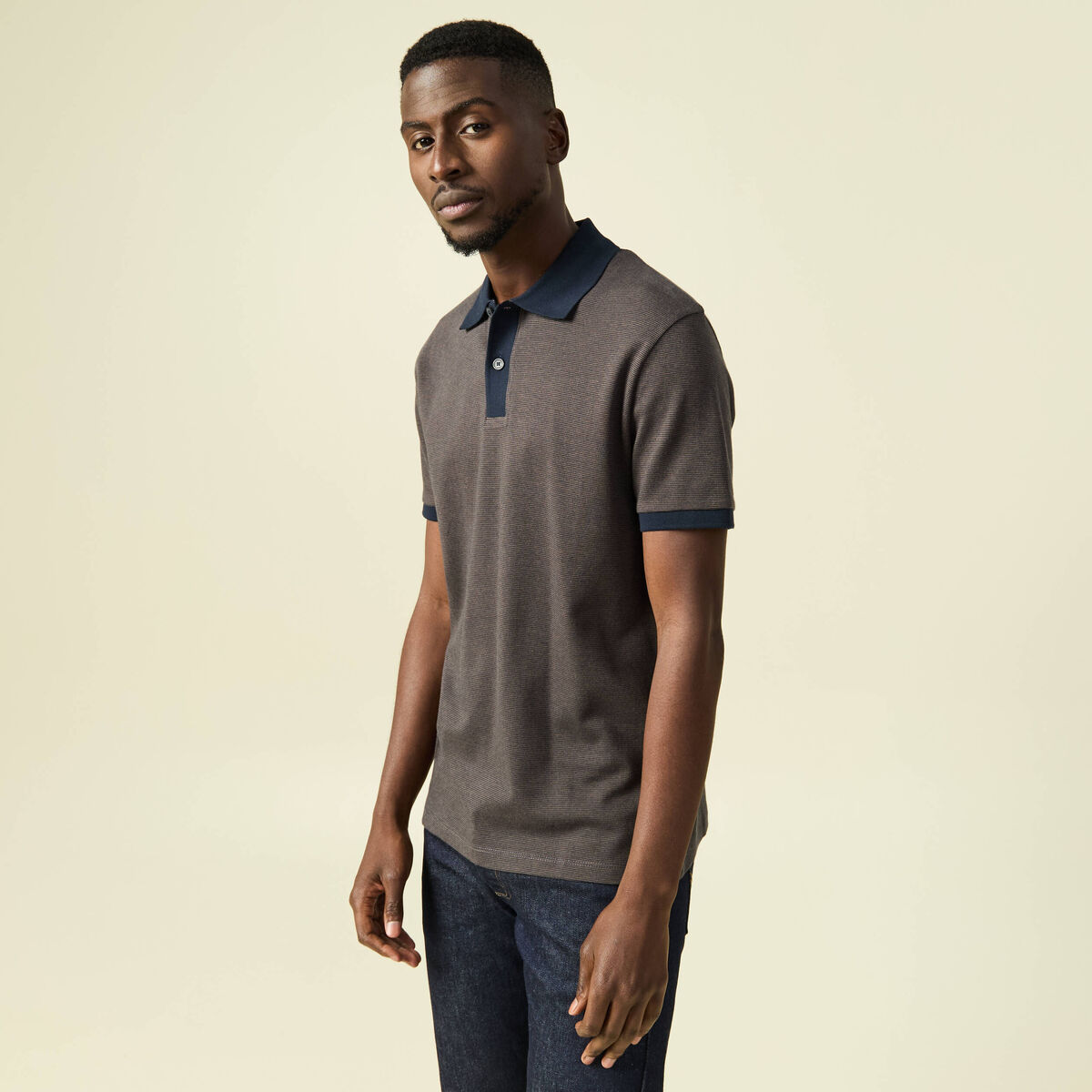 Polo col polo manches courtes en coton vert kaki homme