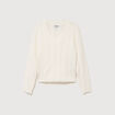 Pull droit col v manches longues ecru femme