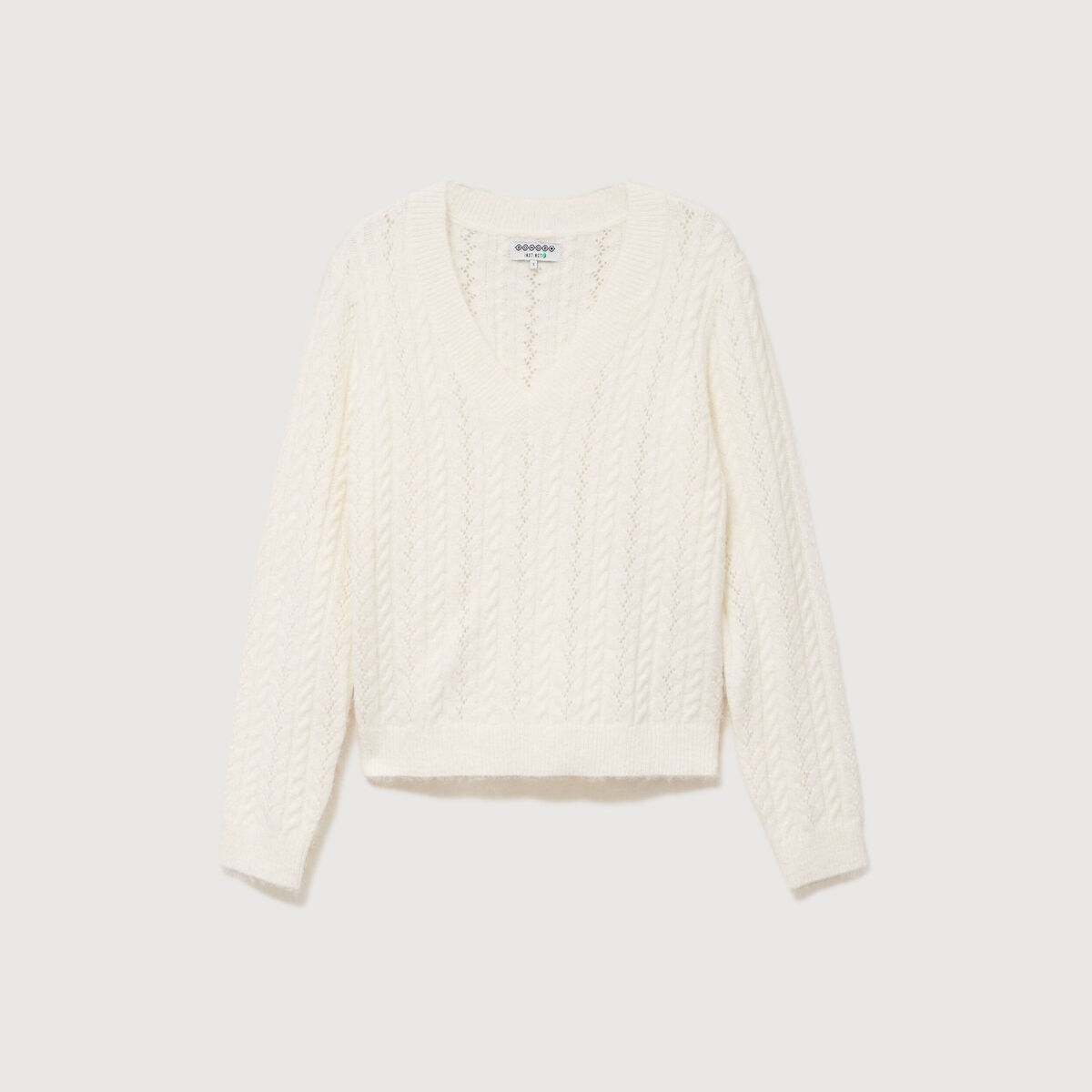 Pull droit col v manches longues ecru femme